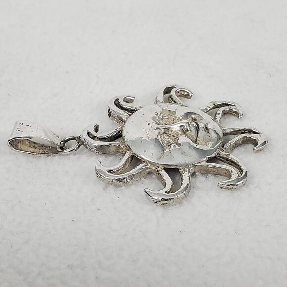 Vtg Sterling Silver 925 Mexico Smiling Sun Face Happy Pendant Signed - Picture 6 of 8